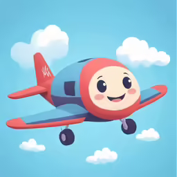 a cartoon style airplane is flying in the sky