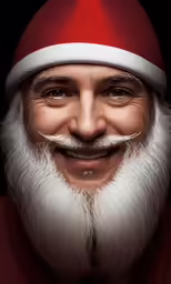 a bearded santa claus smiles as he poses for the camera