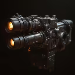 a camera with two lights on in the dark