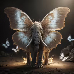 a baby elephant that is surrounded by moths