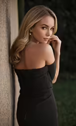 attractive young blonde woman standing with arm folded over face leaning on a wall
