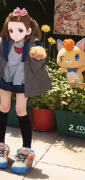 an animated woman posing with her arm up
