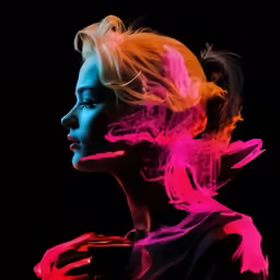 a woman with long blonde hair and pink feathers on her head