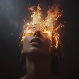 the woman has fire in her eyes