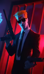 a man holding an automatic rifle in the dark