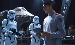 some people dressed in uniform and holding guns