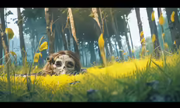 a stuffed animal is laying on the grass