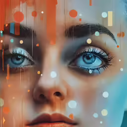 a woman is looking at the camera while she has her blue eyes open