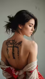 woman with cross tattoo behind her back