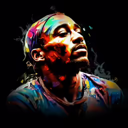 a man wearing a colorful outfit on his head