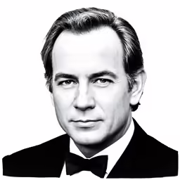 black and white image of a man wearing a tuxedo