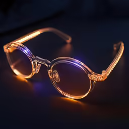 a pair of glasses with lights inside are illuminated in the dark
