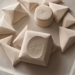 a set of 6 pieces of white stone sitting on top of a table