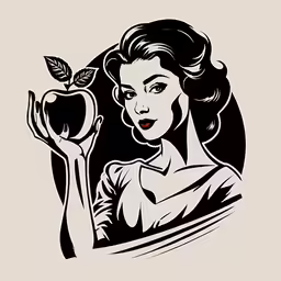 an old style woman with an apple in her hand