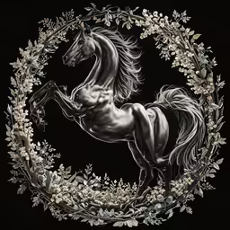 a black and white painting of a horse