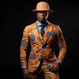 a man in an orange suit and orange hat,a person with a hat and an orange suit