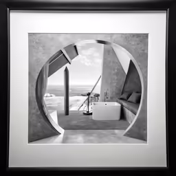 there is a bathroom with a picture frame above it