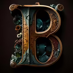 the letter b made up of rusty parts
