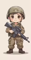 an adorable little soldier holding a rifle and wearing uniform