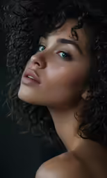 the woman is looking upward with one eye open