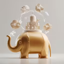 there is an elephant with its trunk touching a building