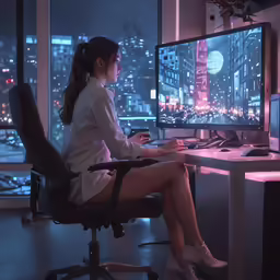 a person at a desk with a computer screen