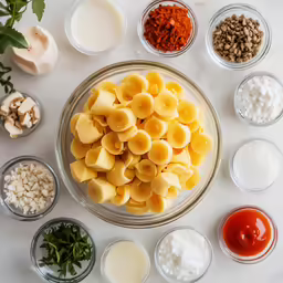 a bunch of different ingredients are placed in glass bowls