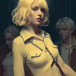 an image of woman in yellow with collar