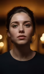 a young girl is shown staring straight ahead