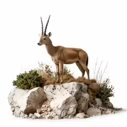 a sculpture of a horned animal on a rock