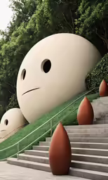 a very large sad face is on the side of steps