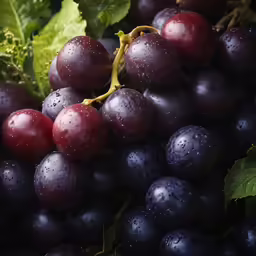 a bunch of grapes have rain drops on them