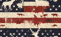 a picture of some deer and the american flag