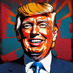 an artwork work of president trump is on display,an illustration of a smiling donald kreme