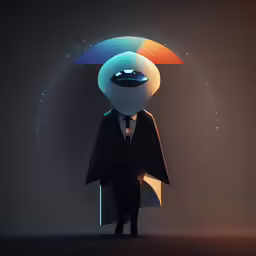 a man in a suit and a bat with his head turned away