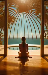 a person sitting on a floor in front of a window