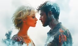 a woman and man standing face to face