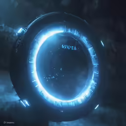 a very strange looking ring with a bright blue glow in it