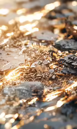 a pile of glass that is all over the surface