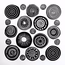 the abstract artwork in this painting is very detailed and depicts different shapes,a black and white wall paper with black circles