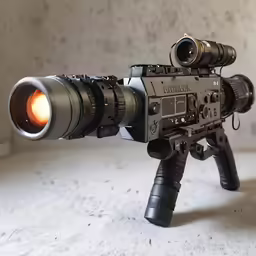 a black machine gun with a red light