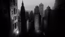 the view of skyscrapers from an up high street