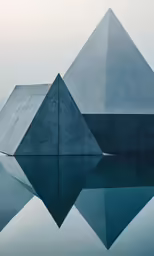 a big blue pyramid sitting next to a body of water