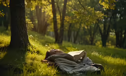 a person laying on the ground near a tree