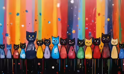 a group of cats stand in a row