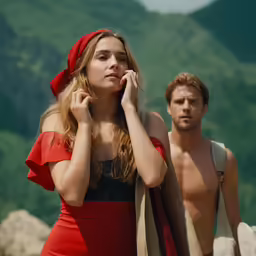 a man and a woman are outside in the daytime
