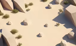 an image of a sand dune with rocks and trees