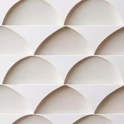 several shelves are lined up in rows, all one wall is white