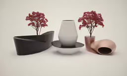 various vases and flowers are placed in an arrangement