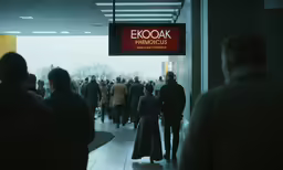 the entrance to an airport terminal with a large crowd of people